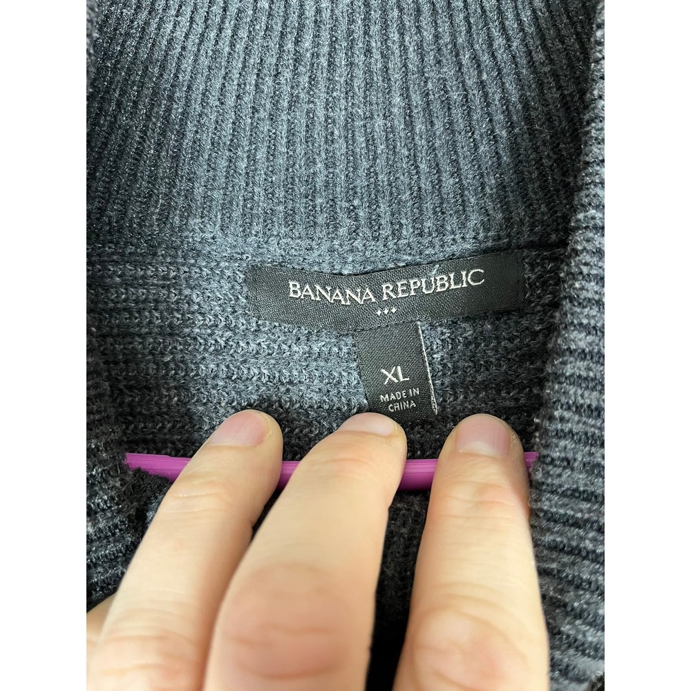 Banana Republic Sweater Mens XL Quarter-Zip Gray Textured Raglan EUC - Picture 2 of 11
